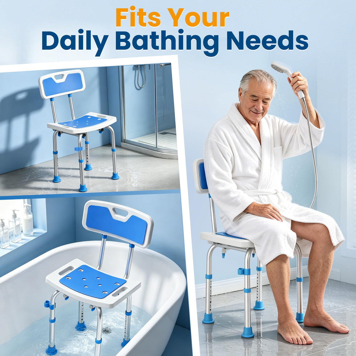 Shower Chair for Inside Shower, 400 lbs Adjustable Chair with Back