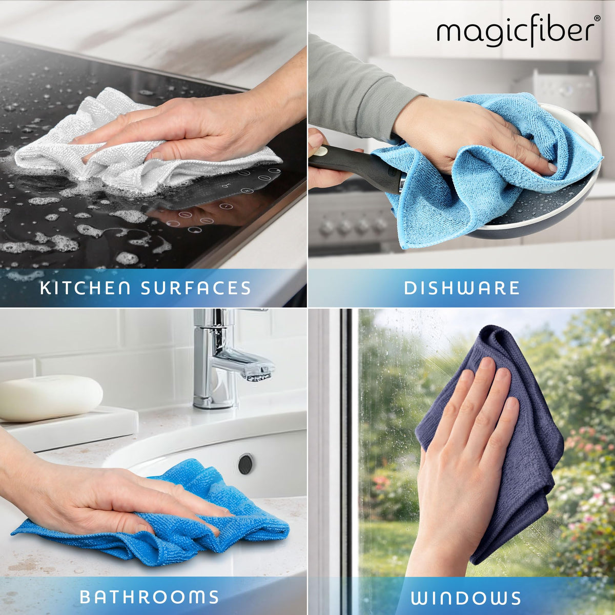 MagicFiber Microfiber Cleaning Cloth, Rags & Dish Towels, 12pk, Large 13x11
