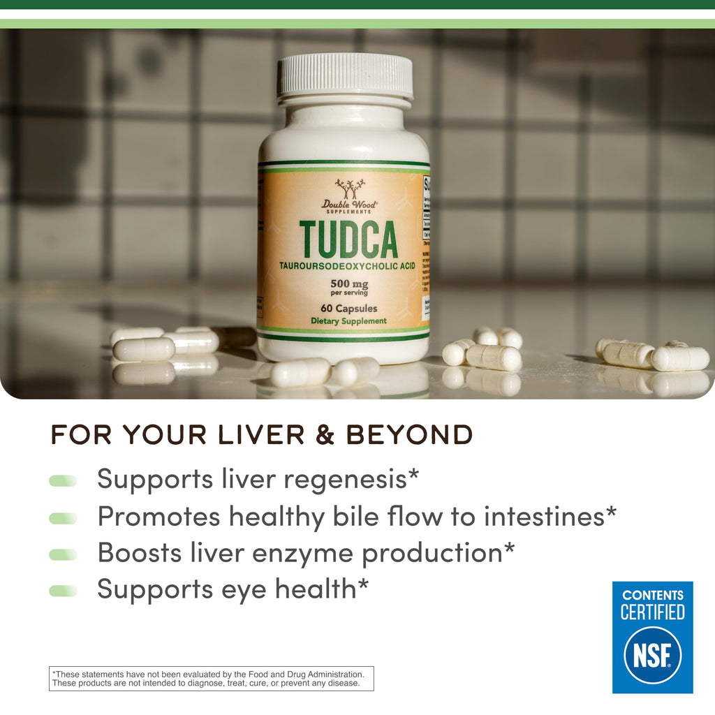 TUDCA Bile Salts 500mg, Digestion, Gallbladder + Liver Support, 60 Capsules | Bile Flow + Post-Cholecystectomy Support, Genuine Bile Acid TUDCA, Authentic Bitter Taste, 250mg per Cap, Third-Party Tested