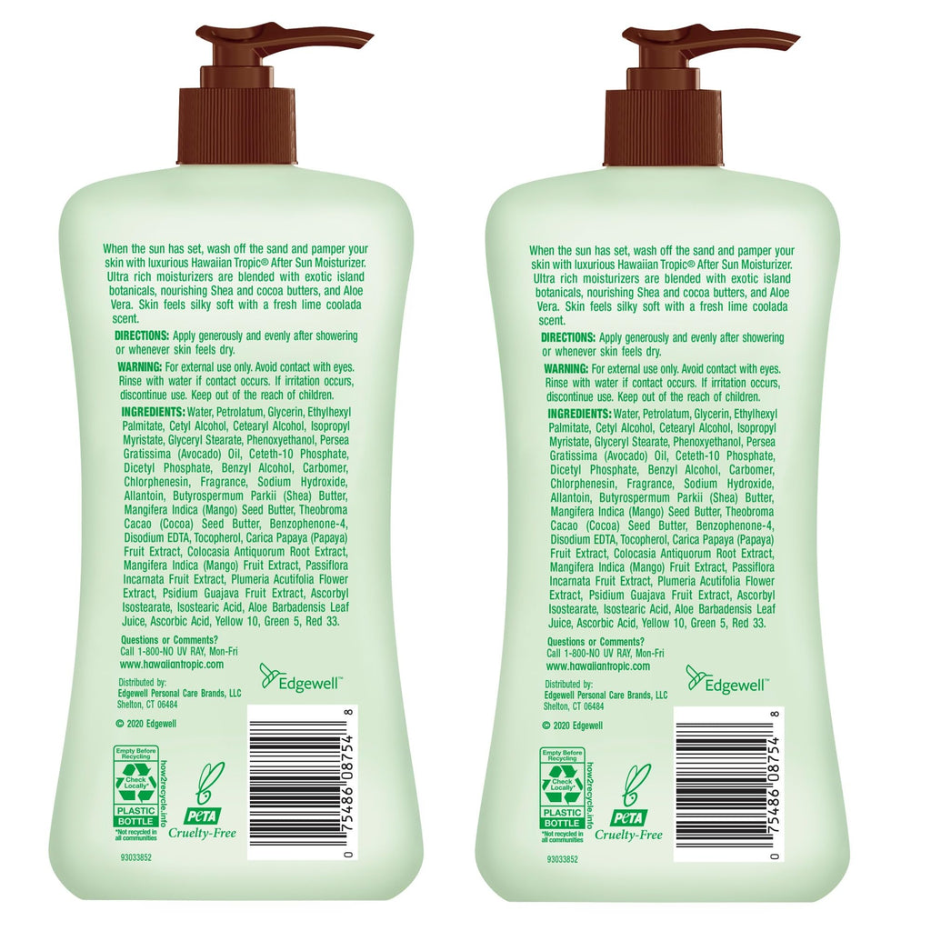 Hawaiian Tropic Lime Coolada After Sun Lotion, 16 Fl Oz (2 Pack) | Moisturizing after sun care, Lime scented lotion with aloe, Contains cocoa and shea butters, 12 hour hydrating skin care