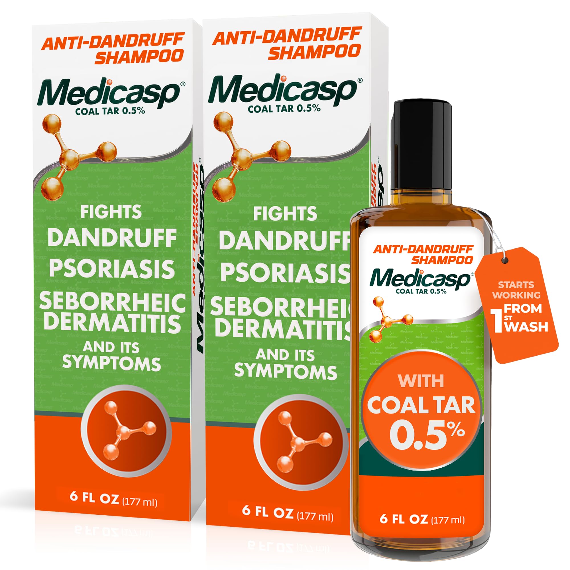 Medicasp Coal Tar Anti-Dandruff Shampoo, Flakes Shampoo, 6 fl oz, 2 Pk | Alleviates Symptoms from 1st Wash, Treats Psoriasis, Seborrheic Dermatitis & Itchy Dry Scalp, Fights Root Cause of Dandruff