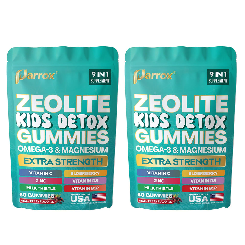 Zeolite Kids Detox Gummies, 9-in-1 Sugar-Free, Mixed Berry, 2 Pack | Extra Strength with Zeolite, Omega-3, Magnesium, Elderberry, Vitamin C, Milk Thistle, Vitamin D3, Zinc, B12