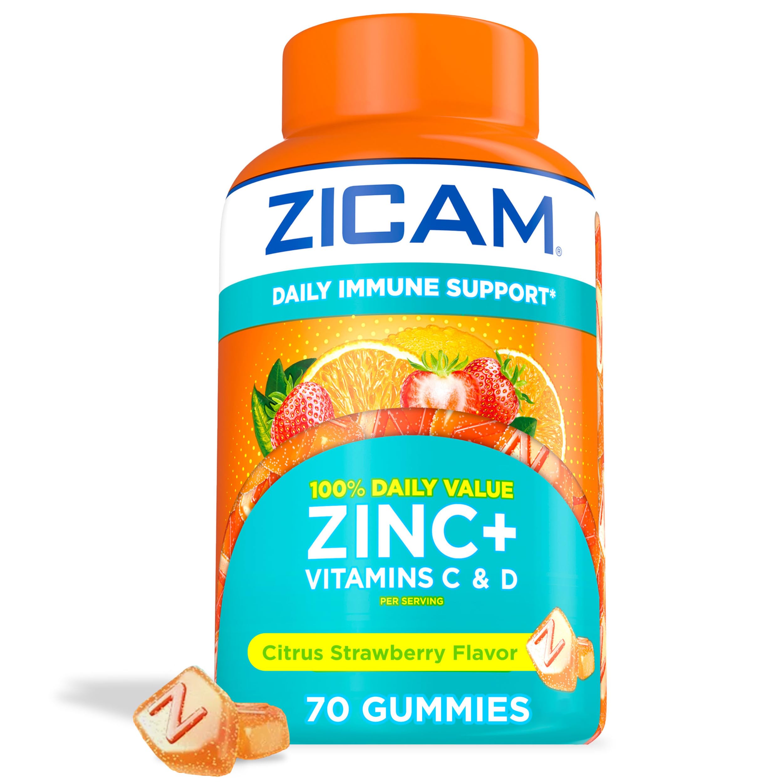 Zicam Daily Immune Support Gummy Supplement, Citrus Strawberry, 70 Count | Antioxidant Support, Easy-to-Take Gummies, Zinc, Vitamin C, Vitamin D