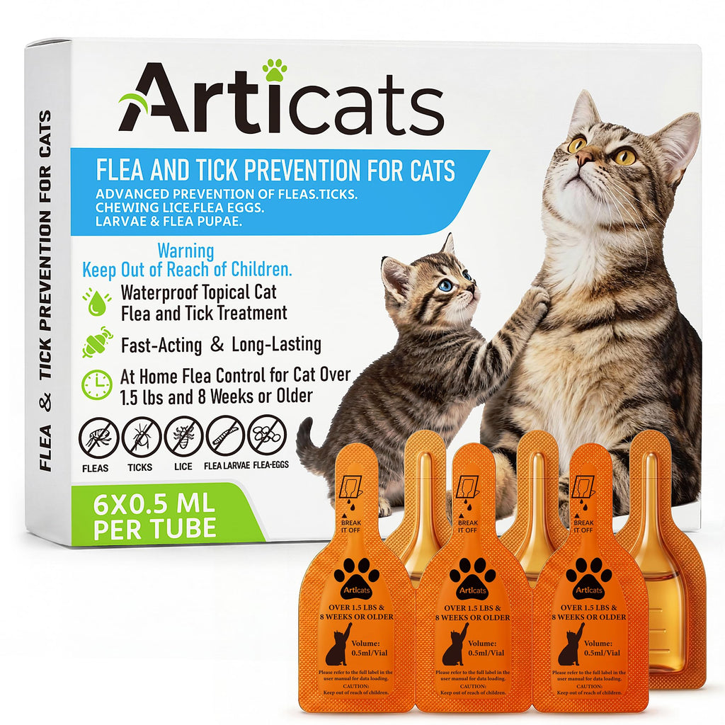 Flea and Tick Prevention for Cats & Kittens, Topical Cat Flea and Tick Treatment – Fast-Acting & Long-Lasting 6-Dose Supply