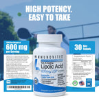 IMMUNOVITES Stabilized R-Alpha Lipoic Acid ((True)) 600mg per Serving [[High Potency & up to 40x Increased Absorption]] (Na R-ALA) (Na R-LA) (Na R-Lipoate) (1 Bottle)