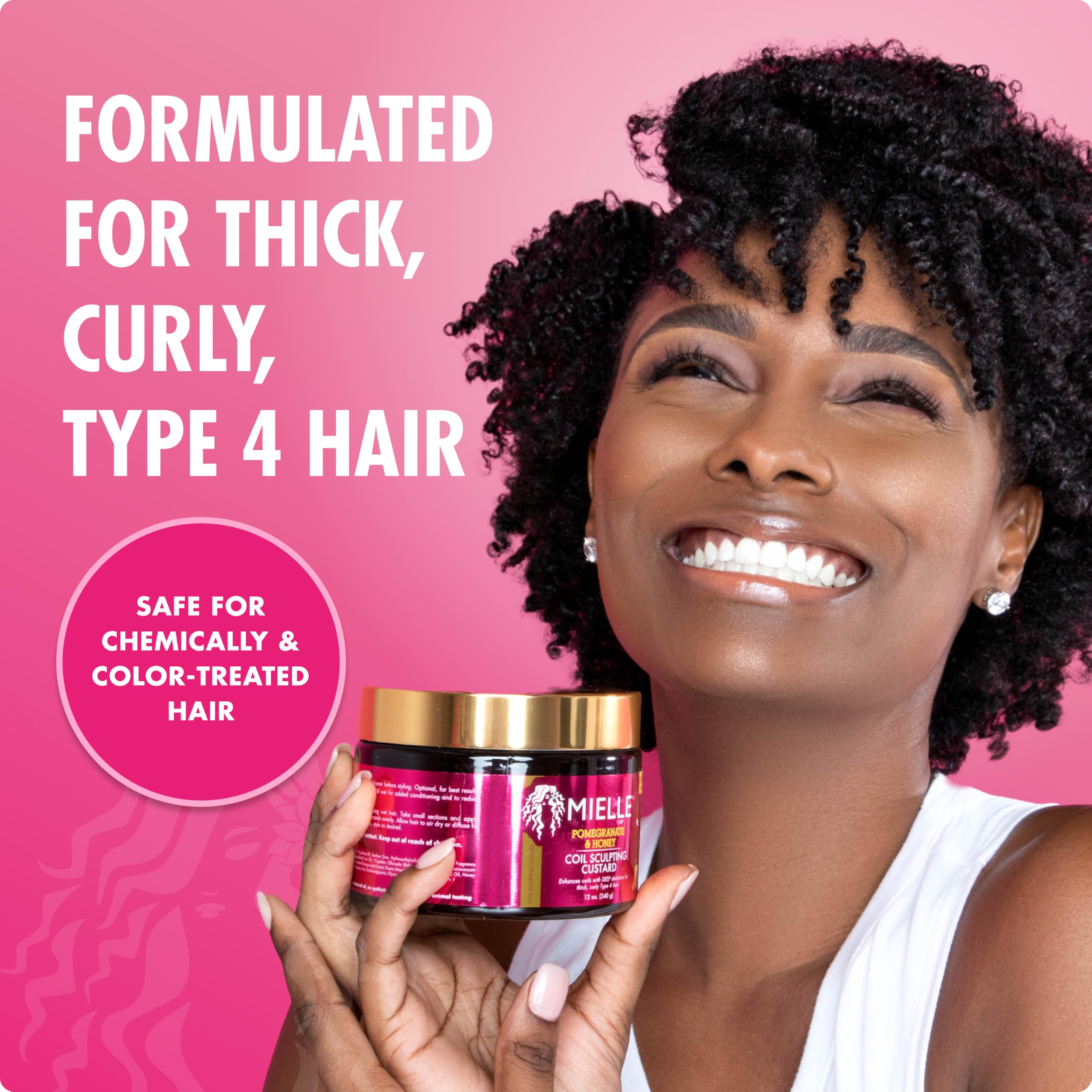 Mielle Organics Pomegranate & Honey Curl Cream - Coil Sculpting Custard for Type 4 Hair - Hydrates, Controls Frizz, Conditions & Adds Shine,12 Fl Oz