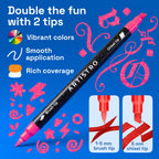 ARTISTRO 24 Sparkly Glitter Dual-Tip Paint Pens – Dazzling Markers with Acrylic Ink for Rock, Ceramic, Wood, Fabric, & More – Brush + Chisel Tips