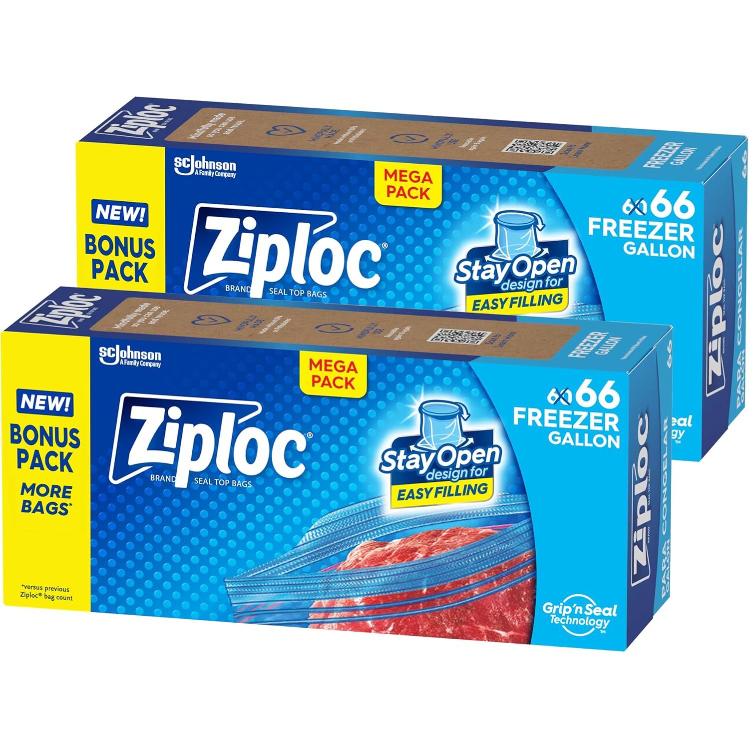 Buy now Ziploc Gallon Food Storage Freezer Bags, New Stay Open Design with Stand-Up Bottom, Easy to Fill, 28 Count 132 Count at indiglob india