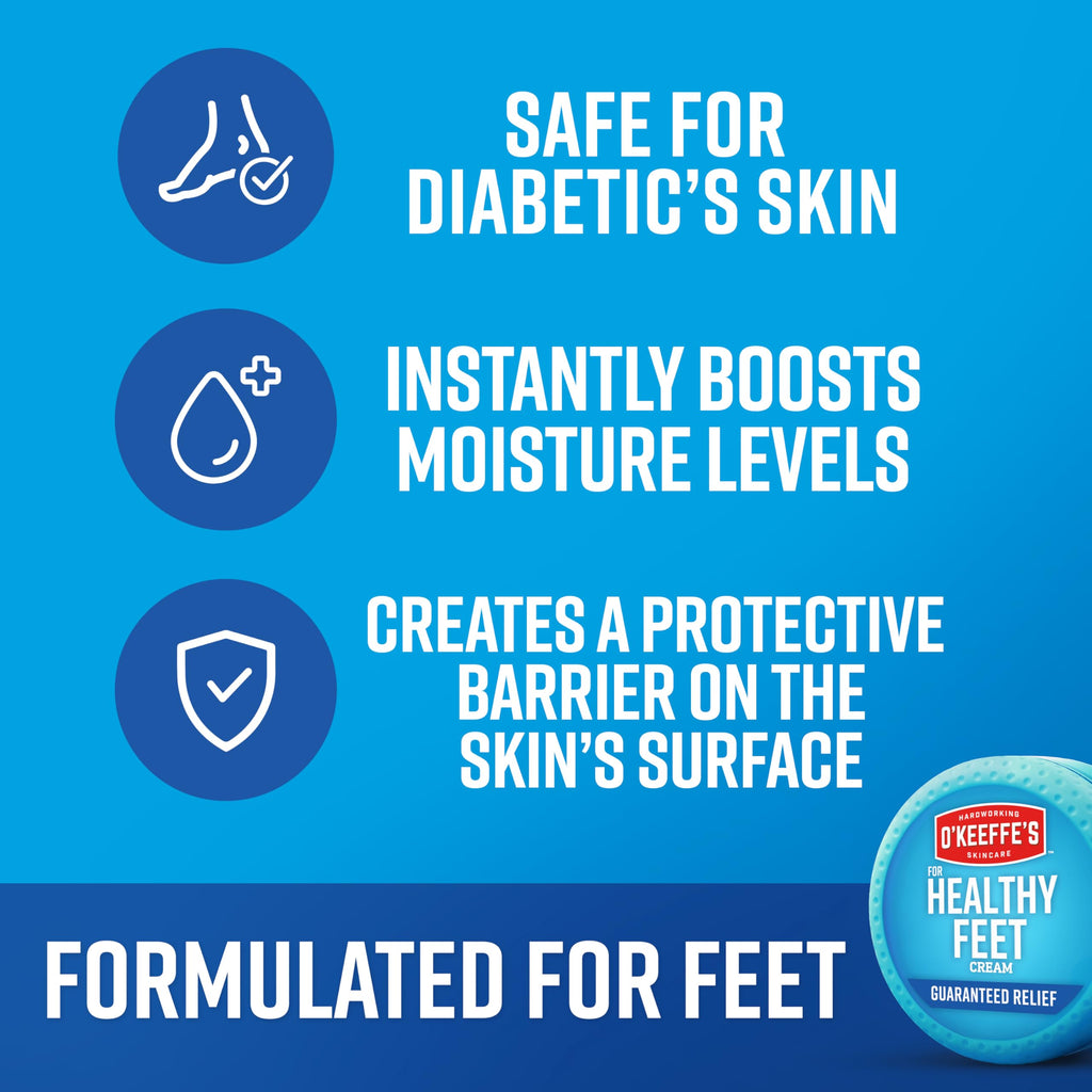 O'Keeffe's Healthy Feet Foot Cream, 3.2 oz Jar, 1-Pack For Extreme Dryness | Repairs Extremely Cracked, Dry Feet, Retains Moisture Levels, Hypoallergenic, Non-Greasy, Instantly Boosts Moisture