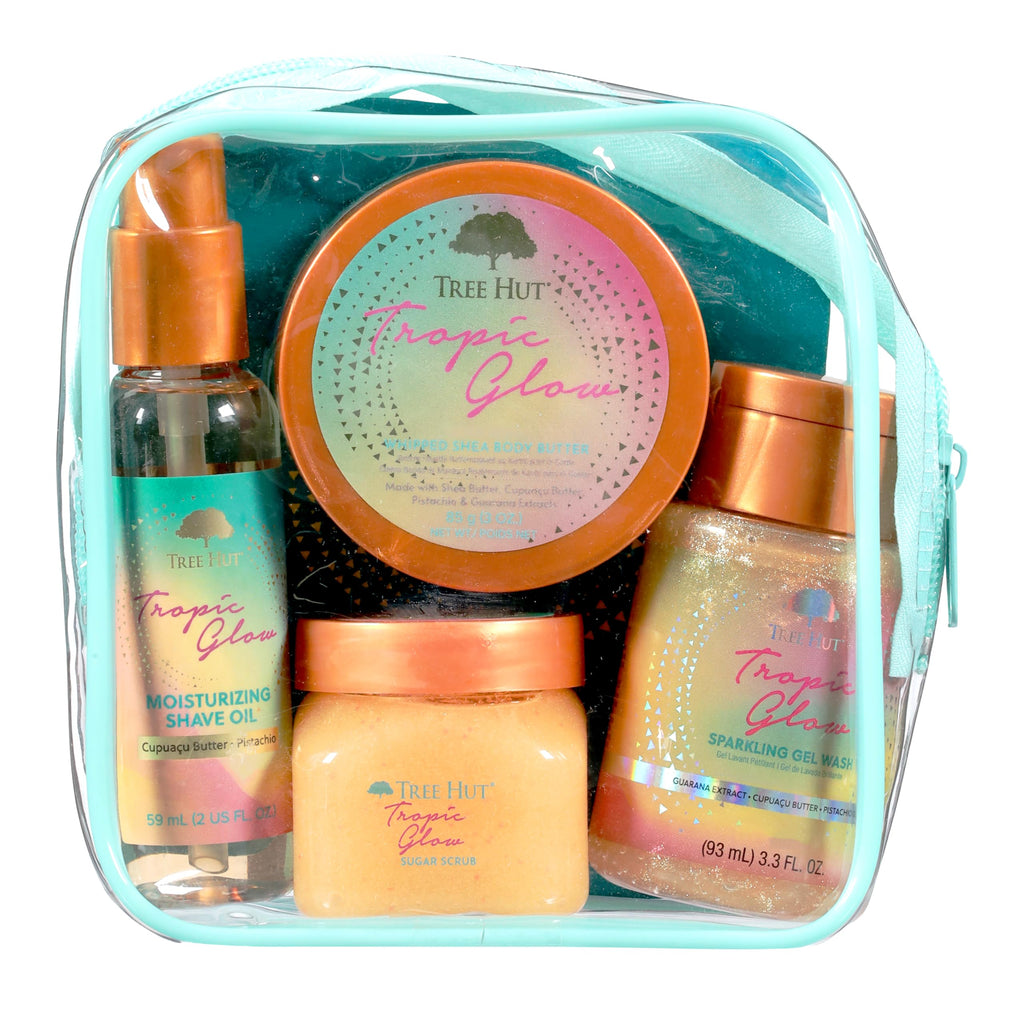 Tree Hut Everything Shower Gift Set, Tropic Glow | Exfoliating Body Scrub, Body Wash, Shave Oil & Body Butter, Self Care Gift Set, Hydrating & Moisturizing with Shea Butter