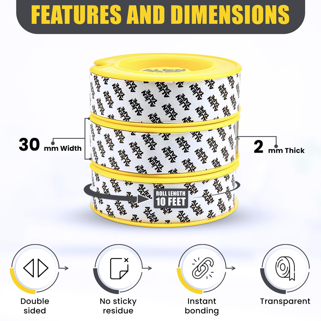Alien Tape EZ Cut Easy Cut Double-Sided Mounting Tape, 10ft - Pre-Cut Grids for Hassle-Free Cutting, Strong Adhesive, Multi-Surface Use, No Scissors Needed, Perfect for Home & Office Projects