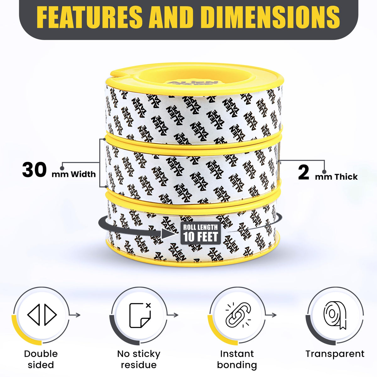 Alien Tape EZ Cut Easy Cut Double-Sided Mounting Tape, 10ft - Pre-Cut Grids for Hassle-Free Cutting, Strong Adhesive, Multi-Surface Use, No Scissors Needed, Perfect for Home & Office Projects