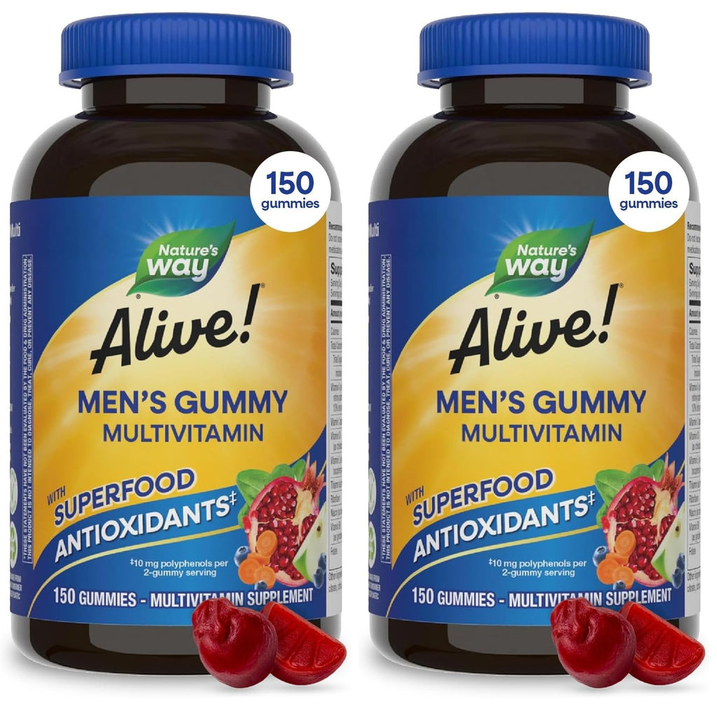 Nature's Way Alive! Men’s Multivitamin Gummy, Vitamin A, C, D3, Zinc, 60 ct | Daily Vitamin Gummies for Men, Supports Cellular Energy Metabolism, Immune Health, Muscle Function*, Vegetarian