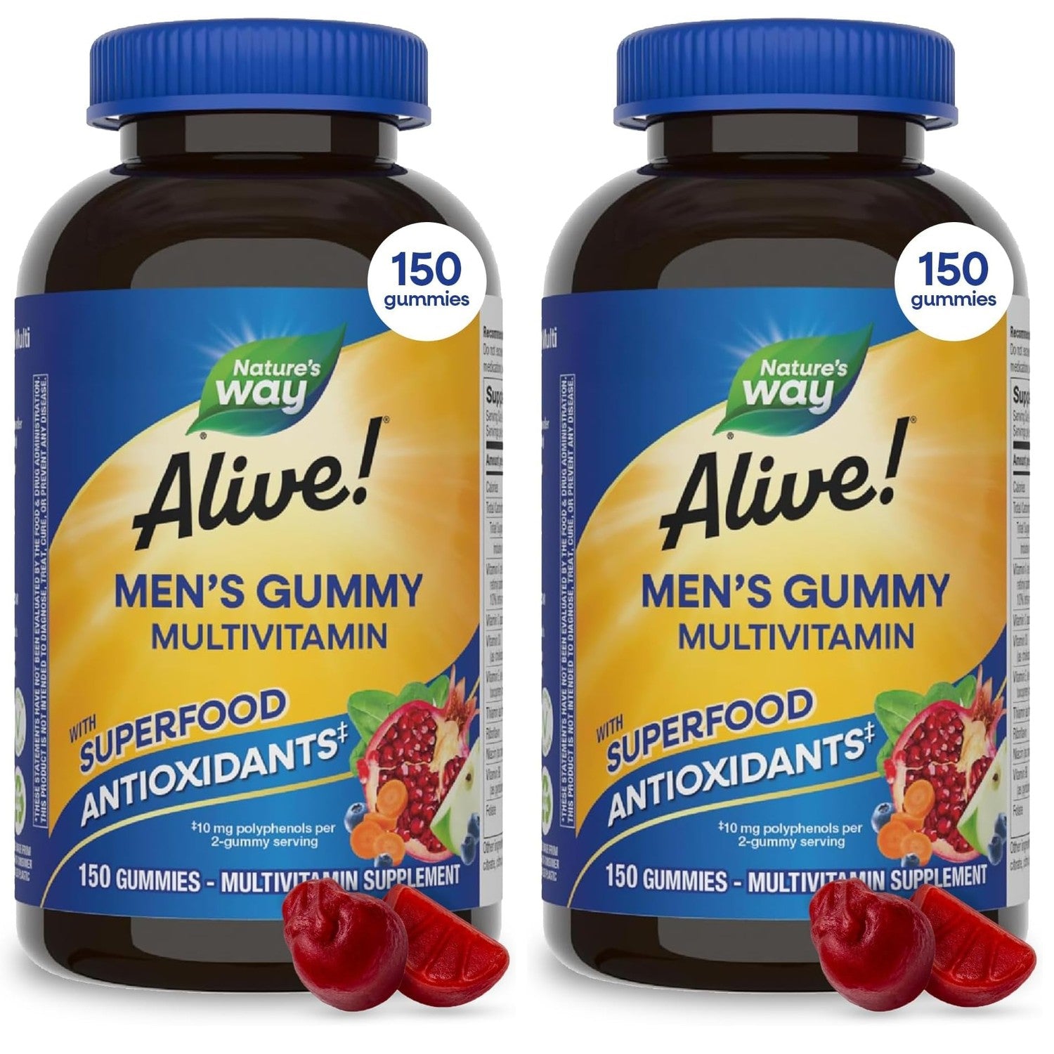 Nature's Way Alive! Men’s Multivitamin Gummy, Vitamin A, C, D3, Zinc, 60 ct | Daily Vitamin Gummies for Men, Supports Cellular Energy Metabolism, Immune Health, Muscle Function*, Vegetarian