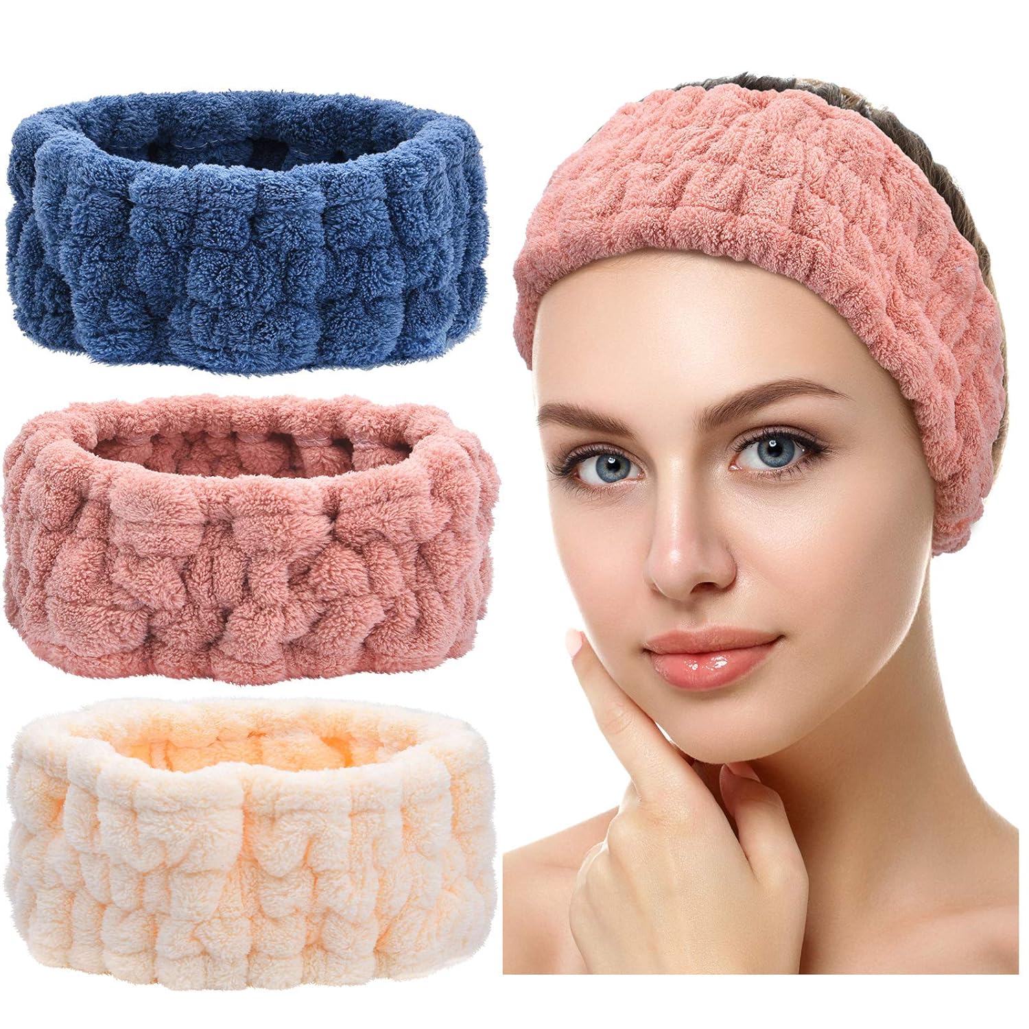 Buy now Chuangdi 3 Pieces Spa Headband for Women Facial Makeup Headband Soft Terry Cloth Hairband for Washing Face Mask Spa Shower Gifts(Dark Pink, Dark Blue, Milky-White) at indiglob india