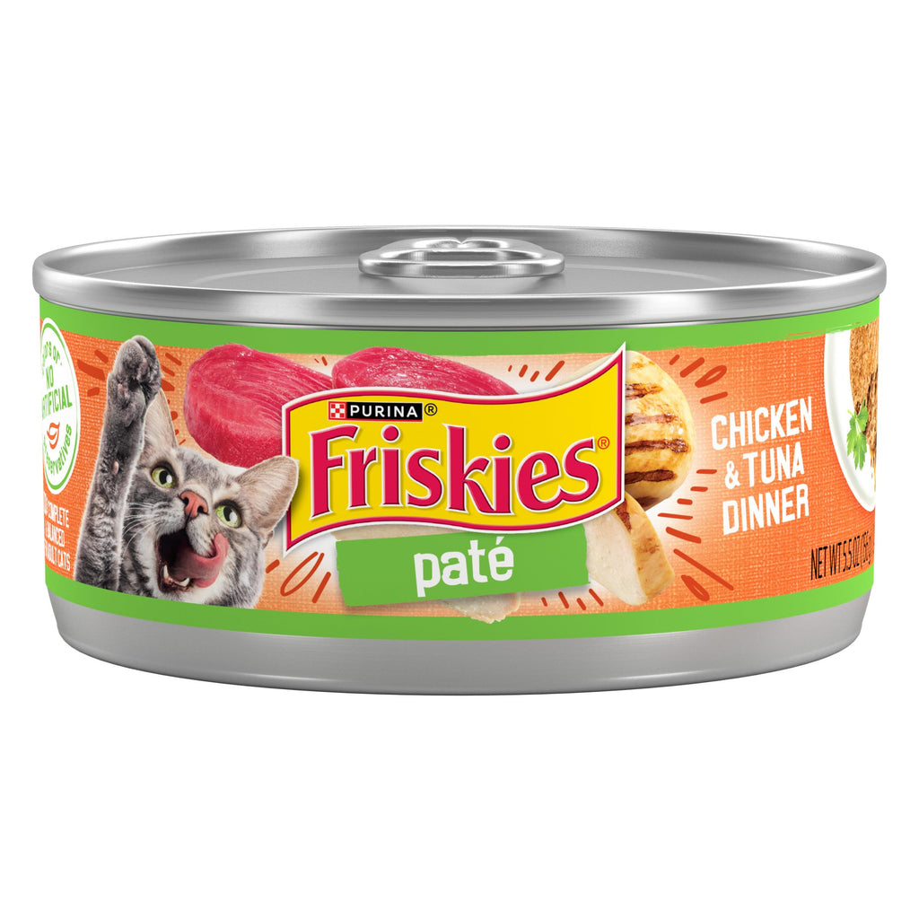 Purina Friskies Wet Cat Food Pate, Chicken & Tuna Dinner, (24) 5.5 oz Cans