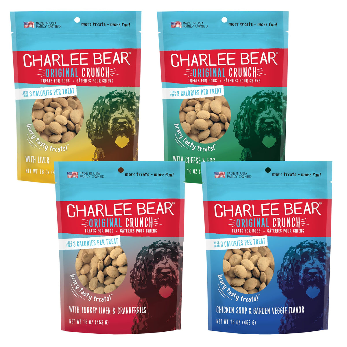 Charlee Bear Original Crunch Dog Training Treats, 4 Flavor Variety Pack