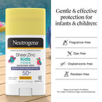 Neutrogena Sheer Zinc Oxide Kids Mineral Sunscreen Stick SPF 50+, 1.5 oz | Broad Spectrum Protection, Water-Resistant Sunscreen Stick, Gentle on Sensitive Skin, Dermatologist Recommended
