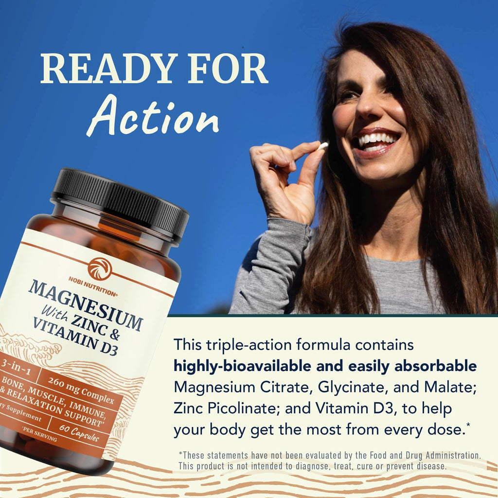Magnesium Zinc & Vitamin D3, 260mg Complex, High Absorption, 60 Capsules