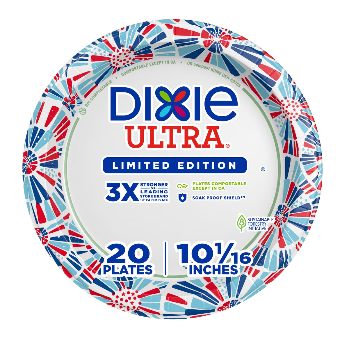Dixie Ultra Limited Edition Paper Plates, 10" Dinner-Size Plates, 20 Count