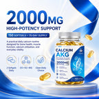 Calcium AKG Supplement 2000mg - 150 Softgels with Vitamin D3 & K2 Softgels for Women & Men │ High Absorption│Calcium Supplements with Magnesium Glycinate, Boron, Probiotics & Vitamin C for Bone1