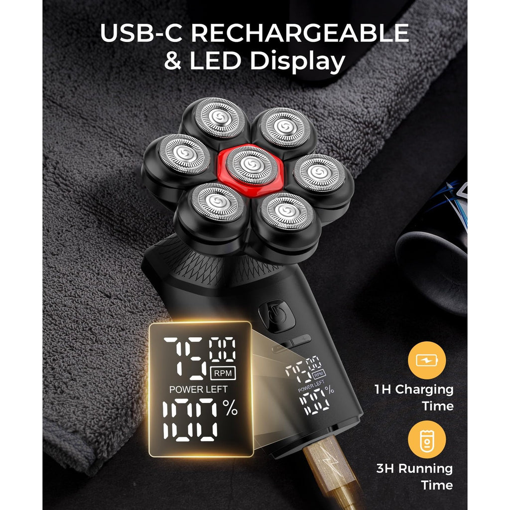 Head Shavers for Bald Men, 7D Head Shaver with LED Display, 3 Adjustable Modes, 10000 RPM High Speed Motor, Tornado Black