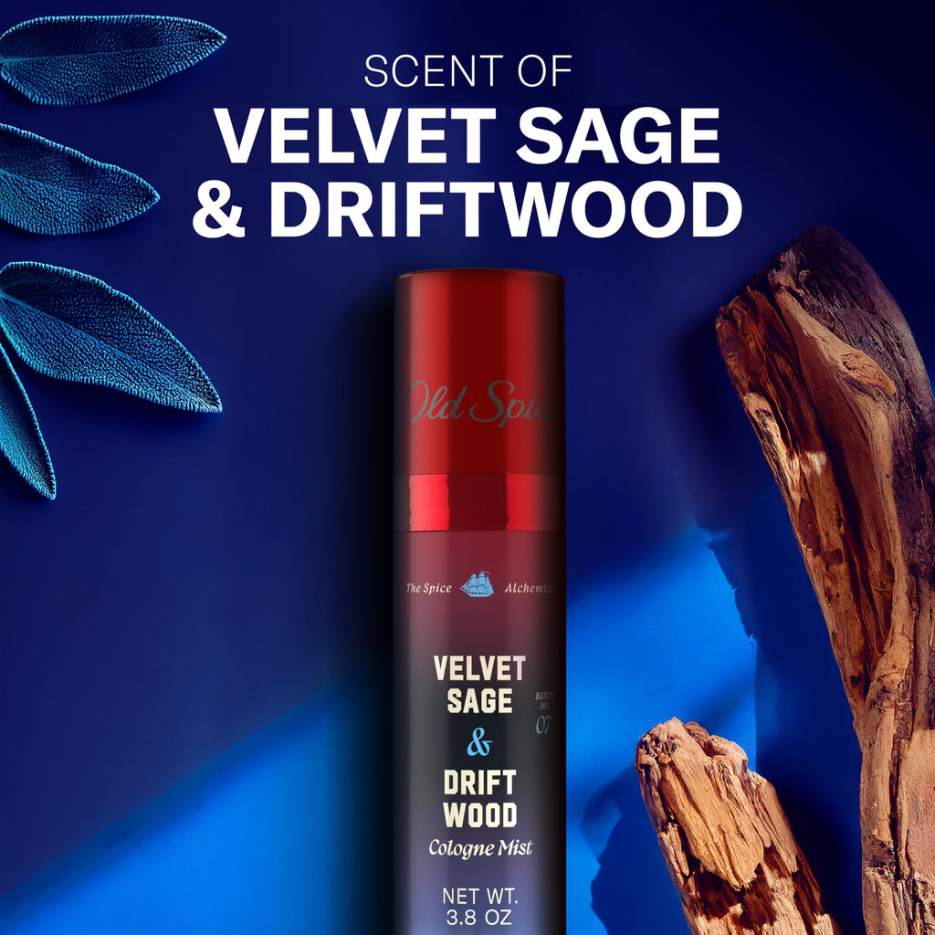 Old Spice Cologne Mist for Men, The Spice Alchemist Collection, 24/7 Cologne Infused Scent, No Trade Off Formula, Free of Parabens & Phthalates, Velvet Sage + Driftwood Scent, 3.8 oz