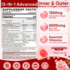 2Pack Sugar-Free Hydrolyzed Collagen Peptide Filled Gummies for Women & Men, with 1500mg Protein Type I,II,III,V,X, 5000mcg Biotin Vitamin C A E D3 B6 B12 for Immune Digestion Skin Hair Nails, Bone