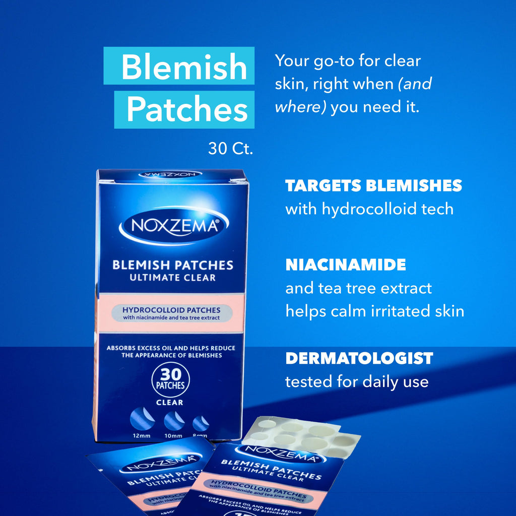 Noxzema Hydrocolloid Pimple Patches with Niacinamide & Tea Tree Extract, Acne Treatment for Face Blemishes, Absorbs Oil & Reduces Breakouts, Dermatologist Tested, 30 Count