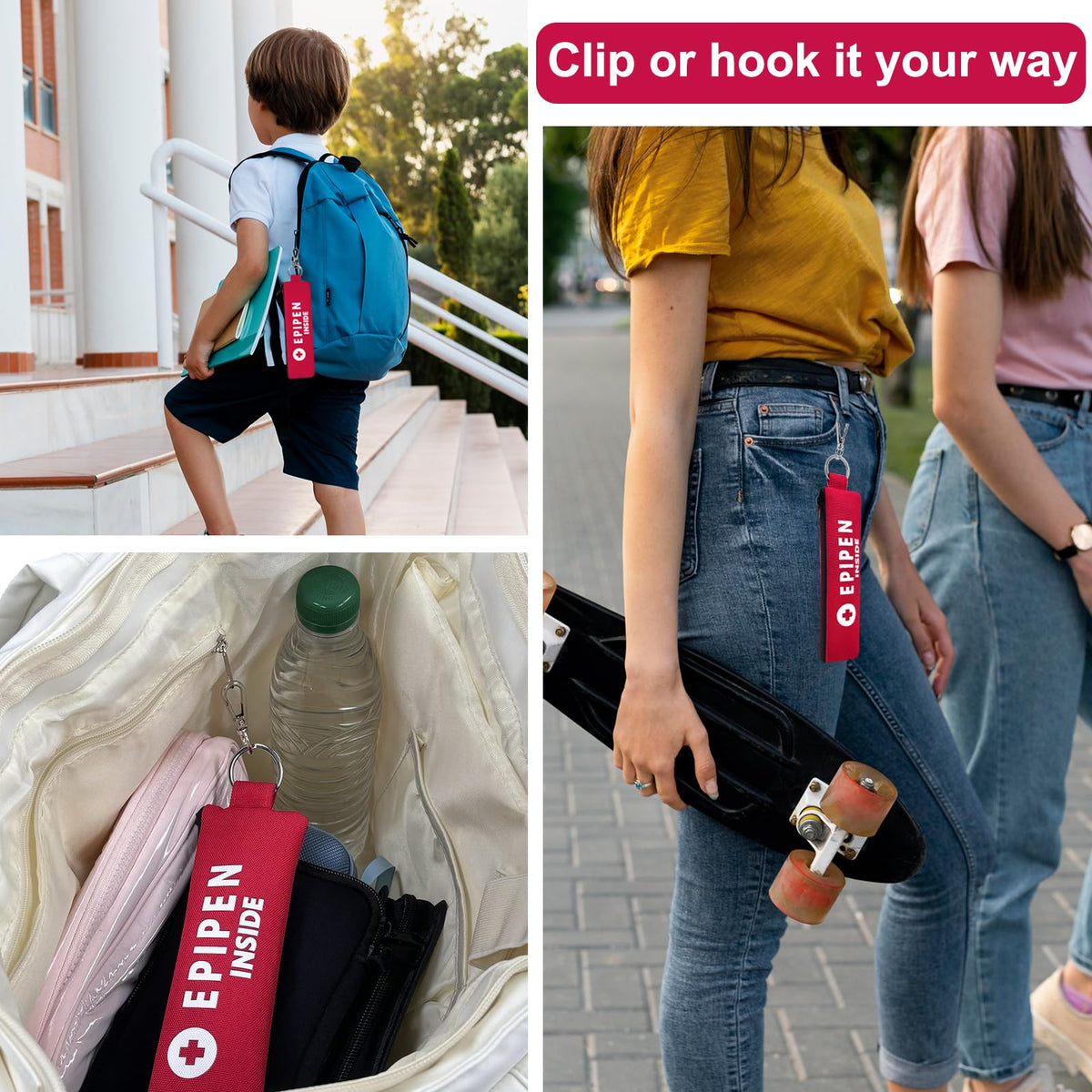 ICIMBI 2-Pack EpiPen Carry Case Insulated,Red Epipen Holder Bag with Carabiner-for 1 EpiPen Asthma Allergy Medication,Sports Outdoors Travel Epipen Case for Walking or Running