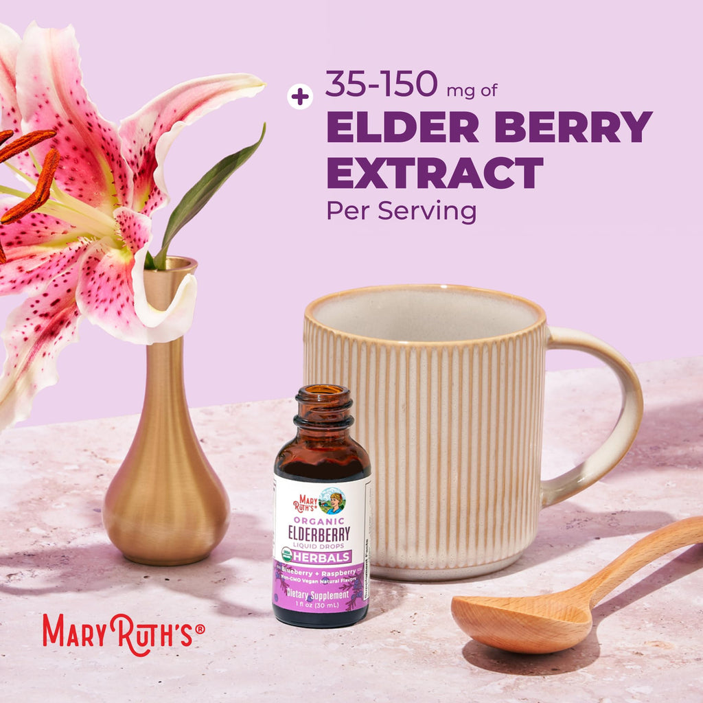 MARYRUTH'S Organic Elderberry Liquid Drops for Adults & Kids, Immunity, 1oz | 150mg Elderberry Extract, Sugar Free, Vegan, Non-GMO