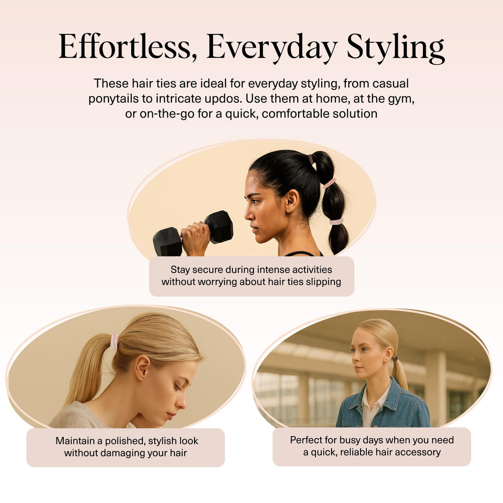 Buy now Kitsch Black Hair Ties No Damage - Strong, Stretchy Hair Bands | Soft Nylon Ponytail Holders, Snag-Free Rubber Bands, Perfect for Updos & Braids | Ideal Gifts for Women - Black, 6pcs at indiglob india