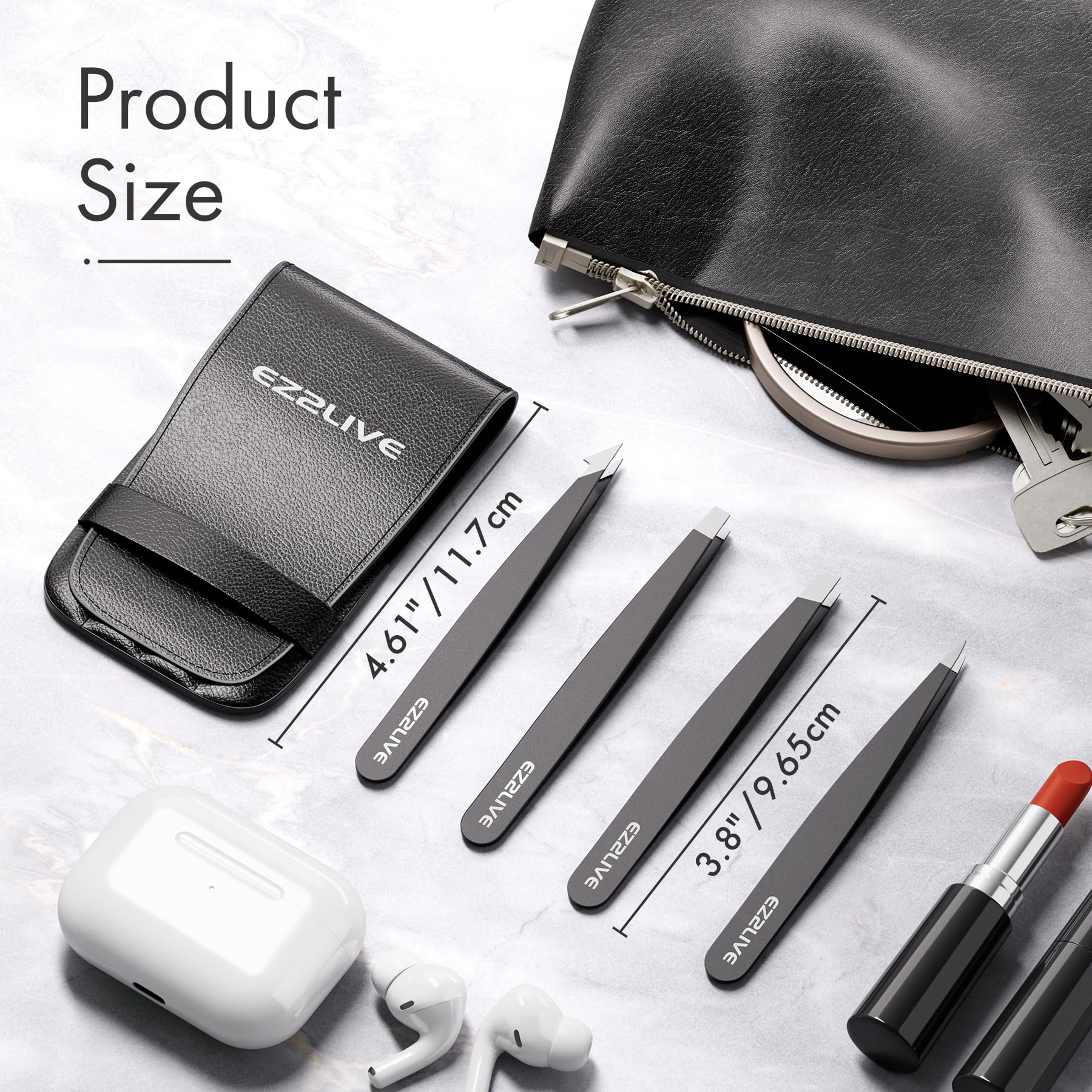 Tweezers for Women Facial Hair, Slant & Pointed Tweezers for Eyebrows, Ingrown Hair, Splinter Removal, Precision 4 Pack Tweezer Set, Stainless Steel Eyebrow Tweezers for Men and Women, Black