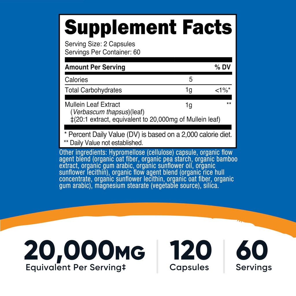 Nutricost Mullein Leaf Extract 120 Capsules for 60 Serving Per Bottle