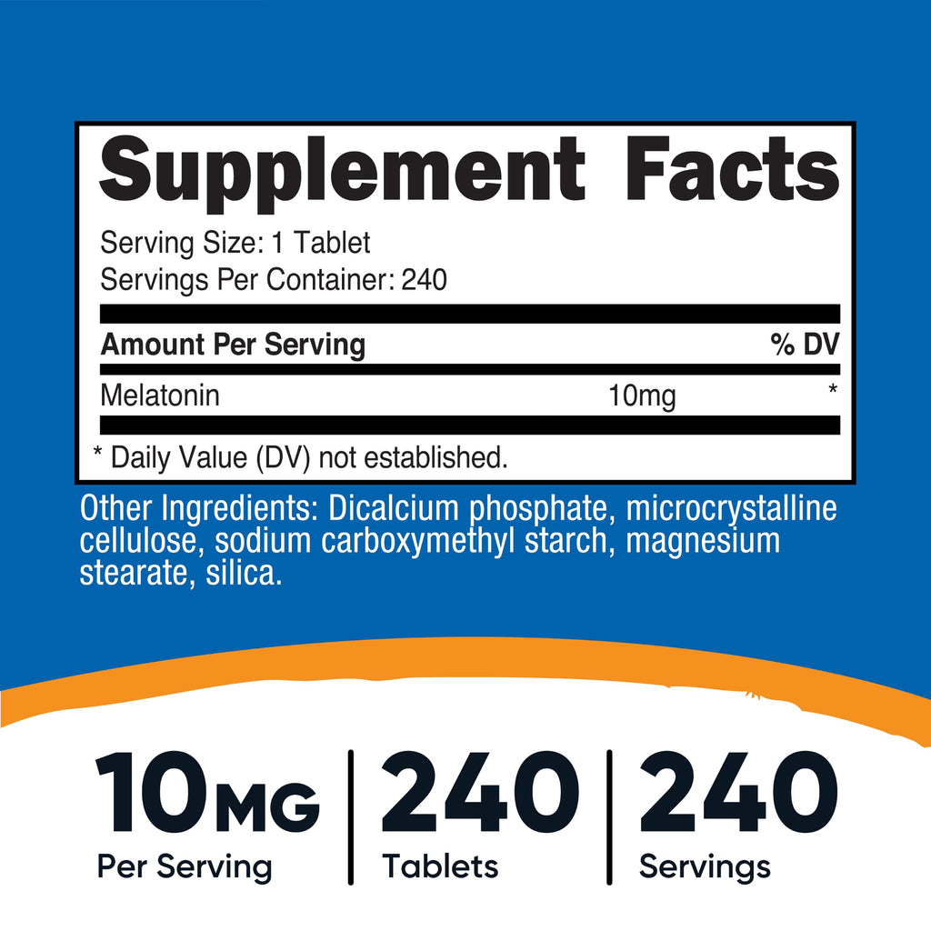 Nutricost Melatonin (10mg) 240 Tablets, Gluten-Free, GMO-Free