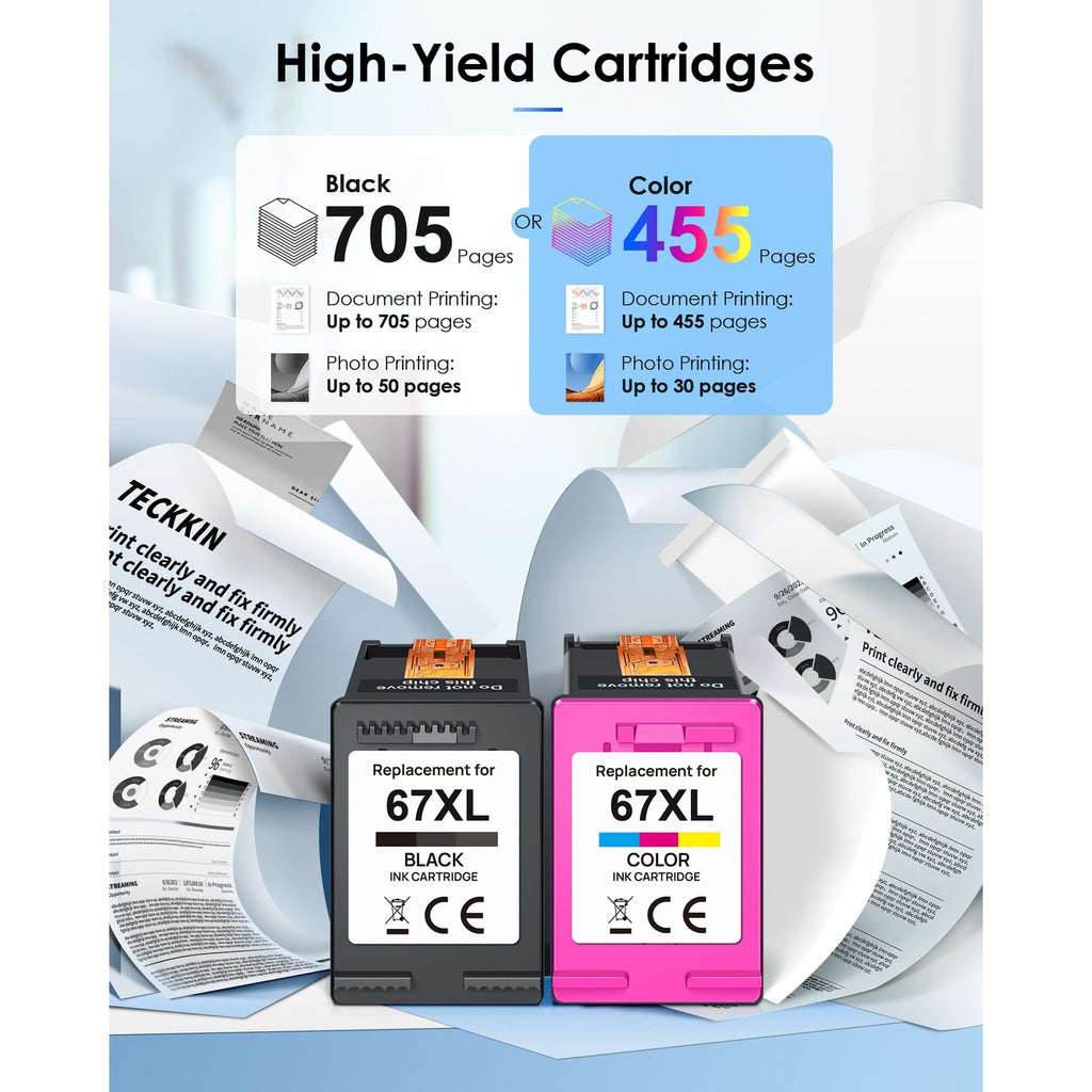67XL Ink Cartridges Black/Color Combo Pack Replacement for HP Ink 67 67XL Printer Ink Works for HP DeskJet 2855e 2800e 2755e 2827e 4255e 4227e 4155e 2755 2852e Envy 6055e 6000 6455e (2 Pack)