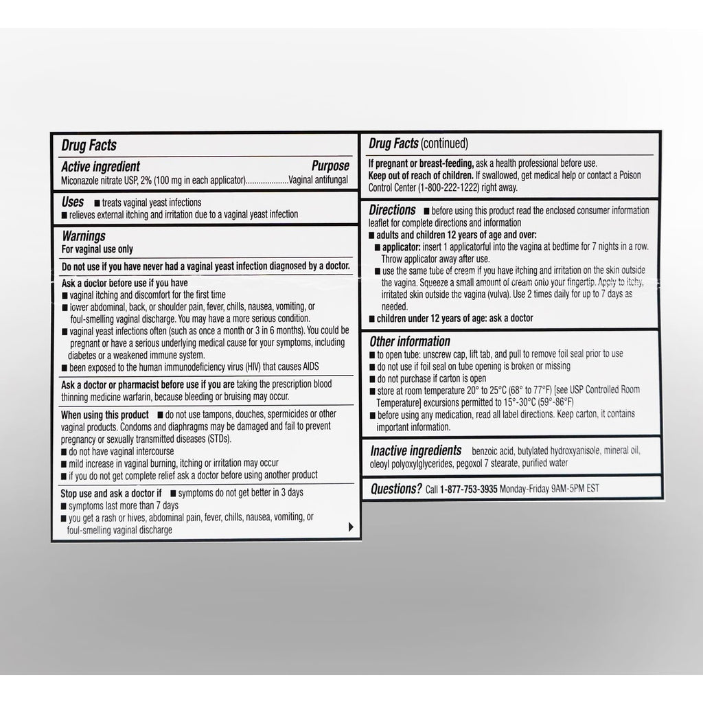 h2 pharma Miconazole 7 - Miconazole Nitrate Cream, USP 2%, 1.59 oz Tube