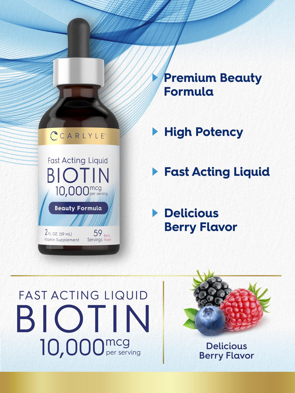 Carlyle Liquid Biotin 10000mcg | 2 oz | Extra Strength Drops