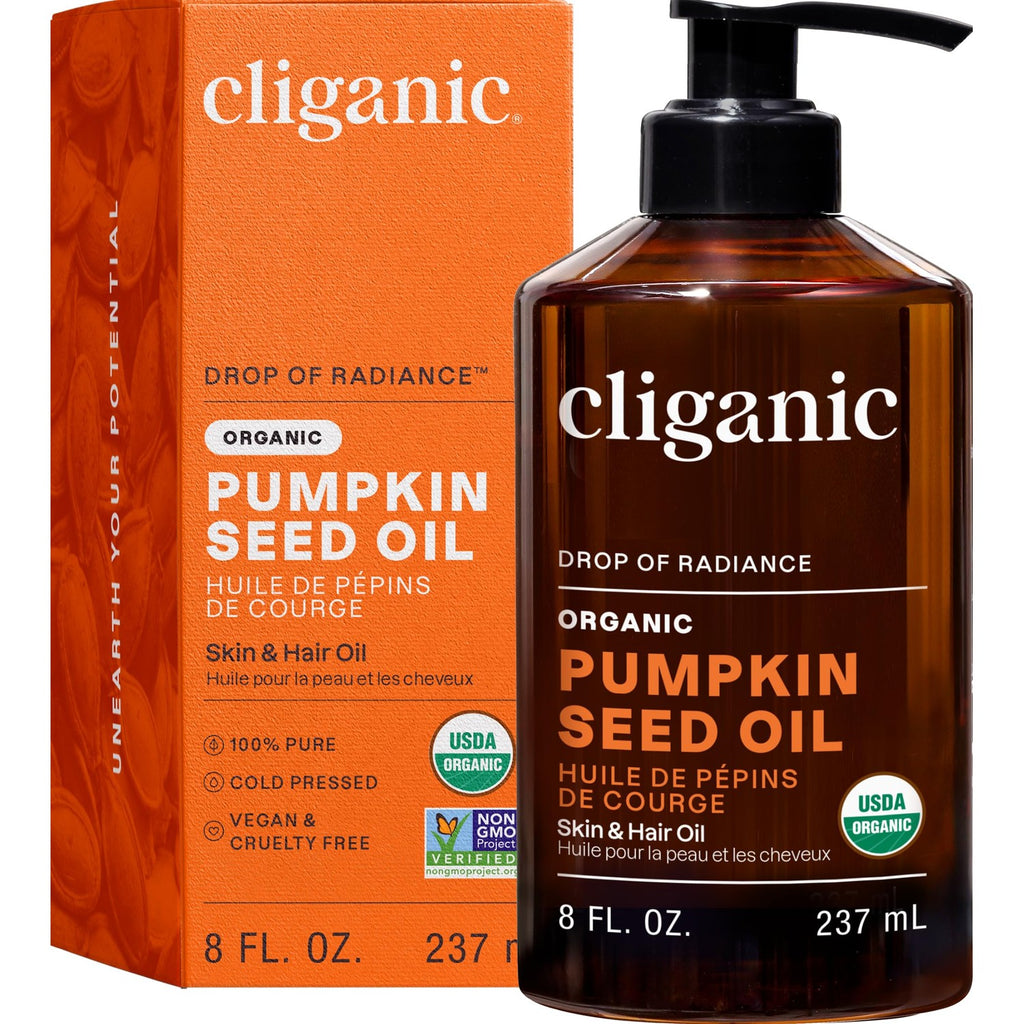 Cliganic Organic Pumpkin Seed Oil, 100% Pure - For Hair & Face | Natural Cold Pressed Unrefined (Pack of 2)
