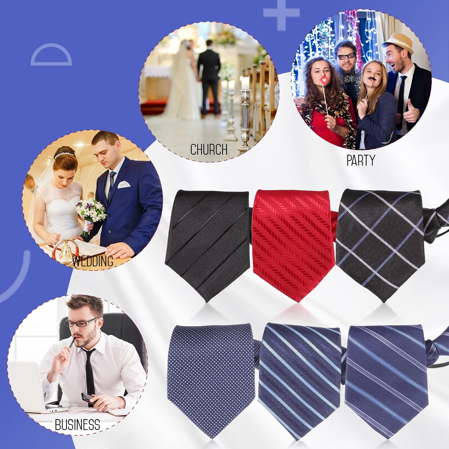 Buy now Geyoga 6 Pcs Zipper Ties for Boys Pre Tied Necktie Silky Skinny Ties for Men Long Striped Plaid Tie Novelty Neckties for Business Wedding (Classic Color) at indiglob india