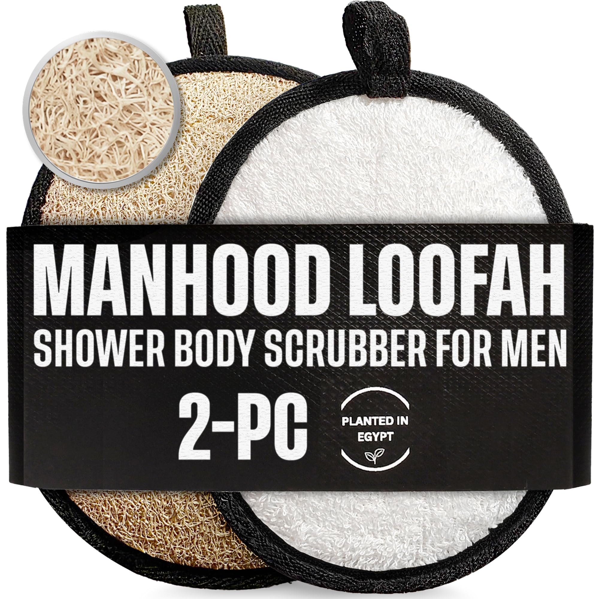 SERRENTO Loofah Body Scrubber, Shower Loofah for Men, Luffa Sponge 2PCS | Made from natural Egyptian luffa fibers to gently exfoliate skin and leave your body feeling clean and refreshed