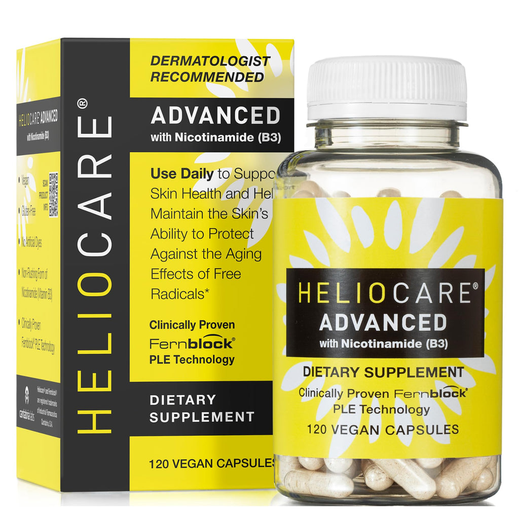 Heliocare Advanced with Nicotinamide Antioxidant Supplement, 120 Capsules | Patented Skin Health Antioxidant with 240mg Polypodium Leucotomos & 500mg Niacin B3, Clinically Proven Antioxidan Supplement