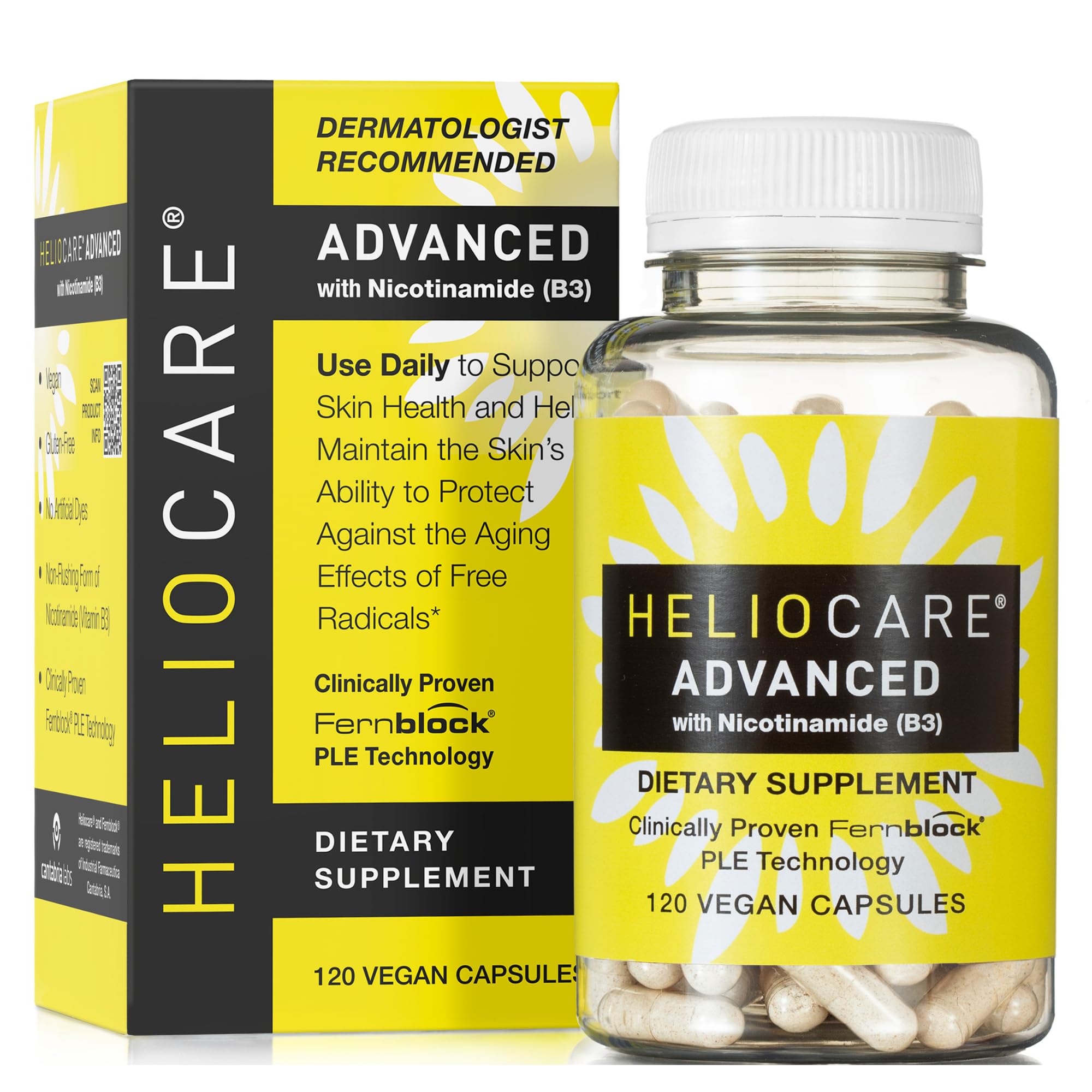 Heliocare Advanced with Nicotinamide Antioxidant Supplement, 120 Capsules | Patented Skin Health Antioxidant with 240mg Polypodium Leucotomos & 500mg Niacin B3, Clinically Proven Antioxidan Supplement