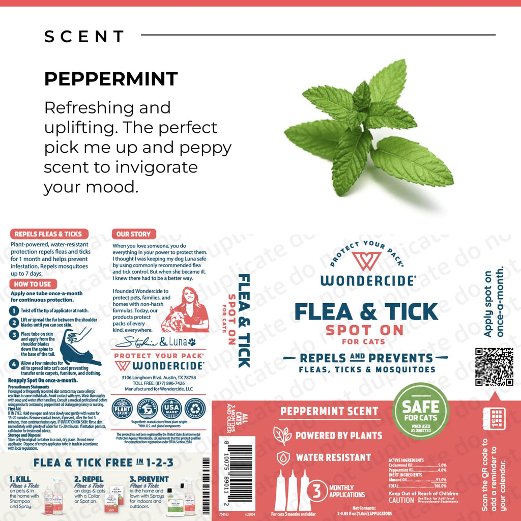 Wondercide - Flea Tick & Mosquito Cat Spot On - 3 Tubes of 0.03 oz