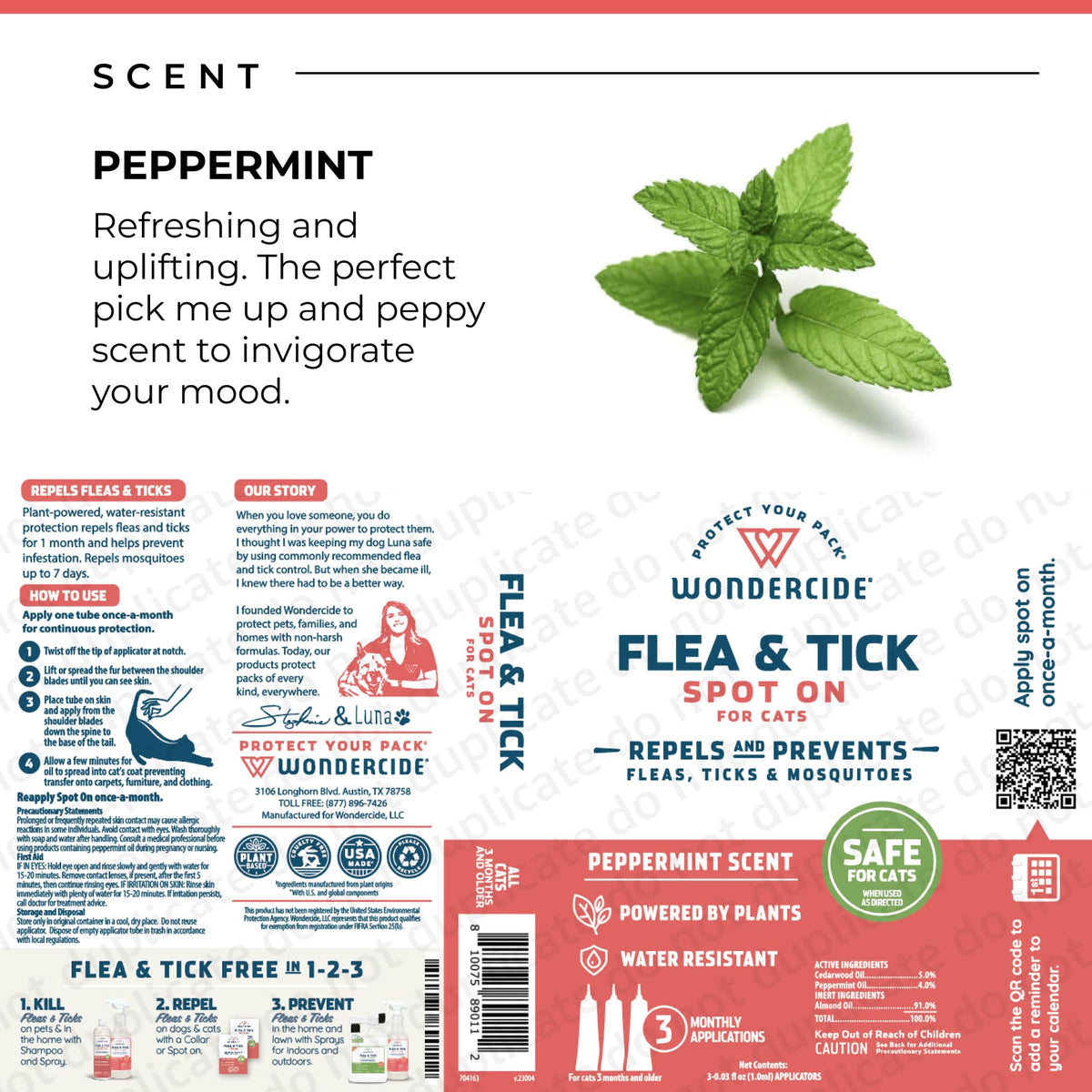 Wondercide - Flea Tick & Mosquito Cat Spot On - 3 Tubes of 0.03 oz