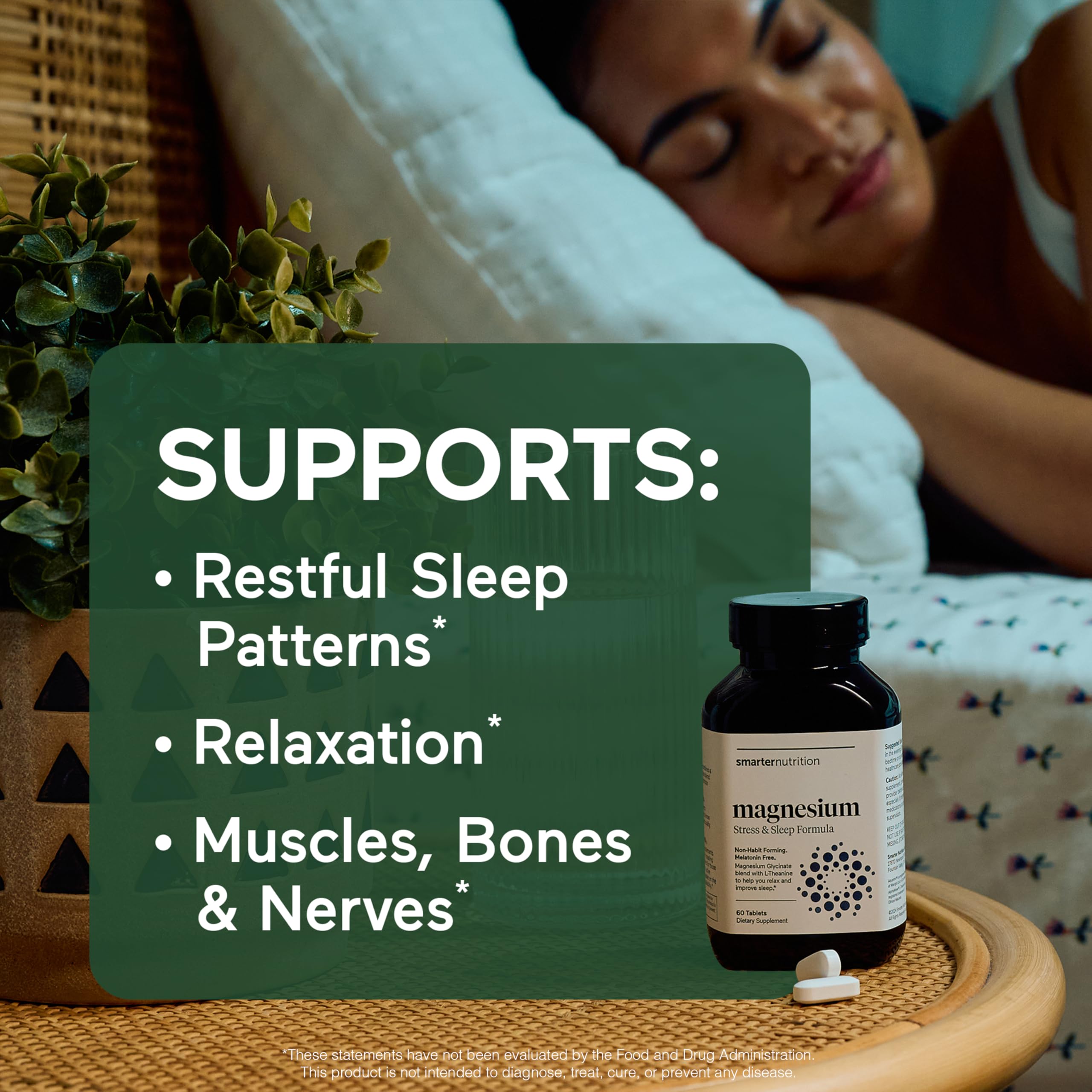 Smarter Nutrition Magnesium Complex - Chelated Magnesium Glycinate with Citrate, Malate and L-Theanine for Sleep, Muscle Relaxation and Stress Support - Non-GMO - 360 Tablets[180DaySupply]