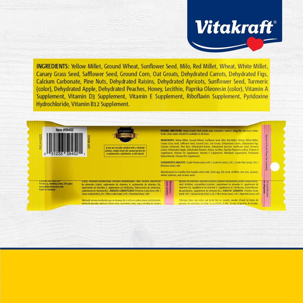 Vitakraft Crunch Sticks Cockatiel Treat Apricot & Peach Flavor - 2 Sticks