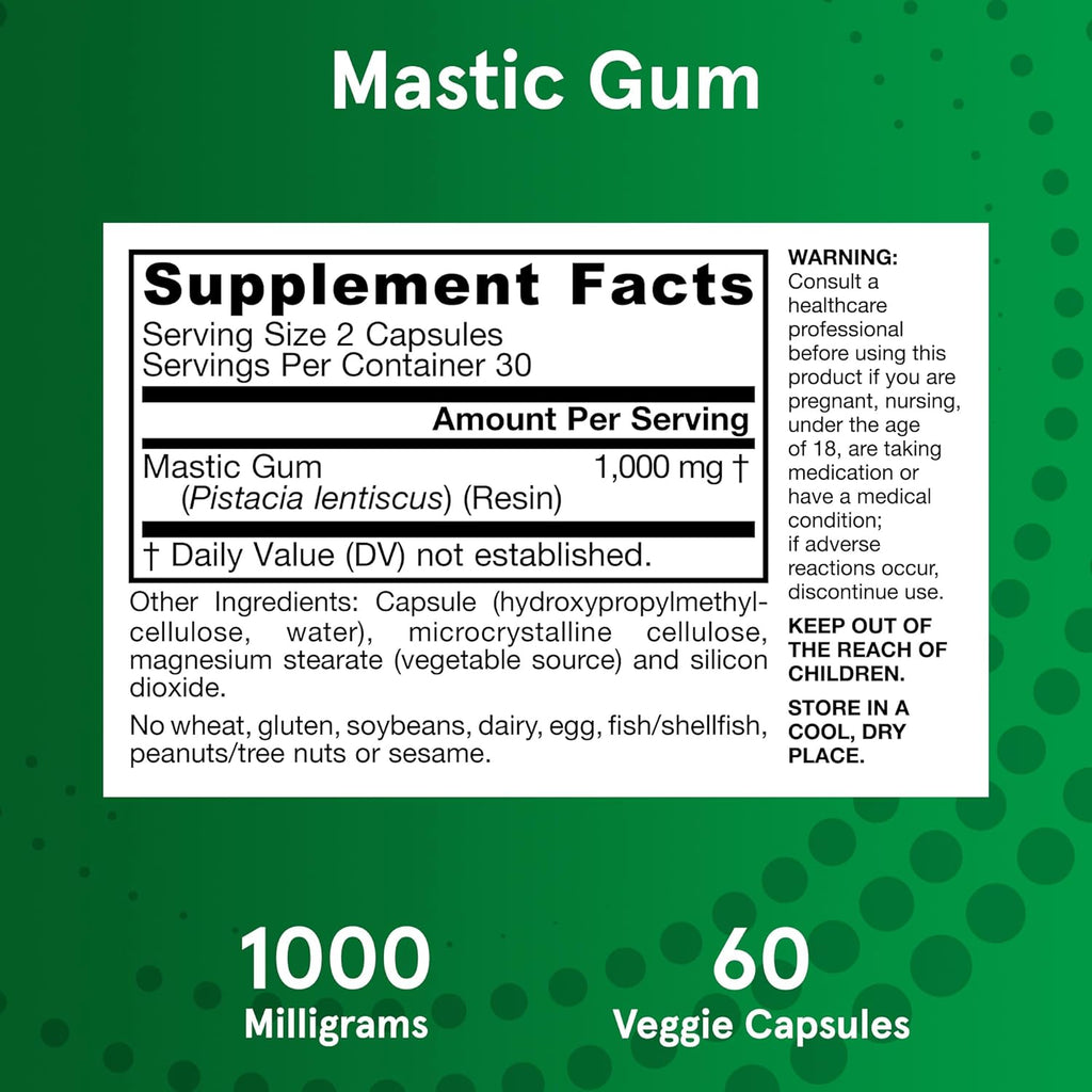 Buy now Jarrow Formulas Mastic Gum 1000 mg - 60 Veggie Caps - Natural Formula Supporting Stomach, Duodenal & Oral Health - 30 Servings at indiglob india