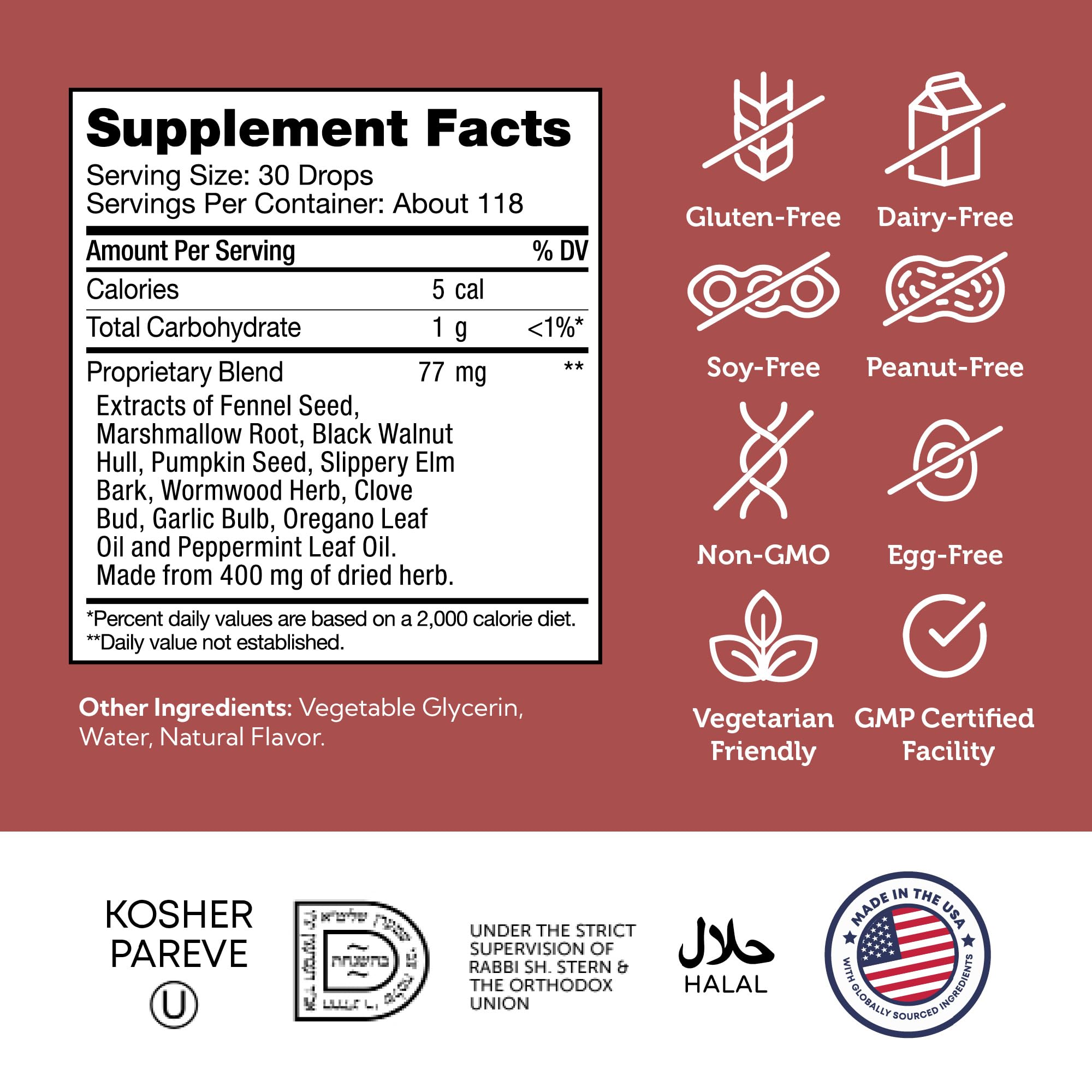 Zahler - ParaGuard Liquid Drops - Gut Health Supplement - Formula has Wormwood, Garlic Bulb, Pumpkin Seed, Clove & More - Natural Support for Humans - Certified Kosher (4 Oz) (4 oz., Drop)