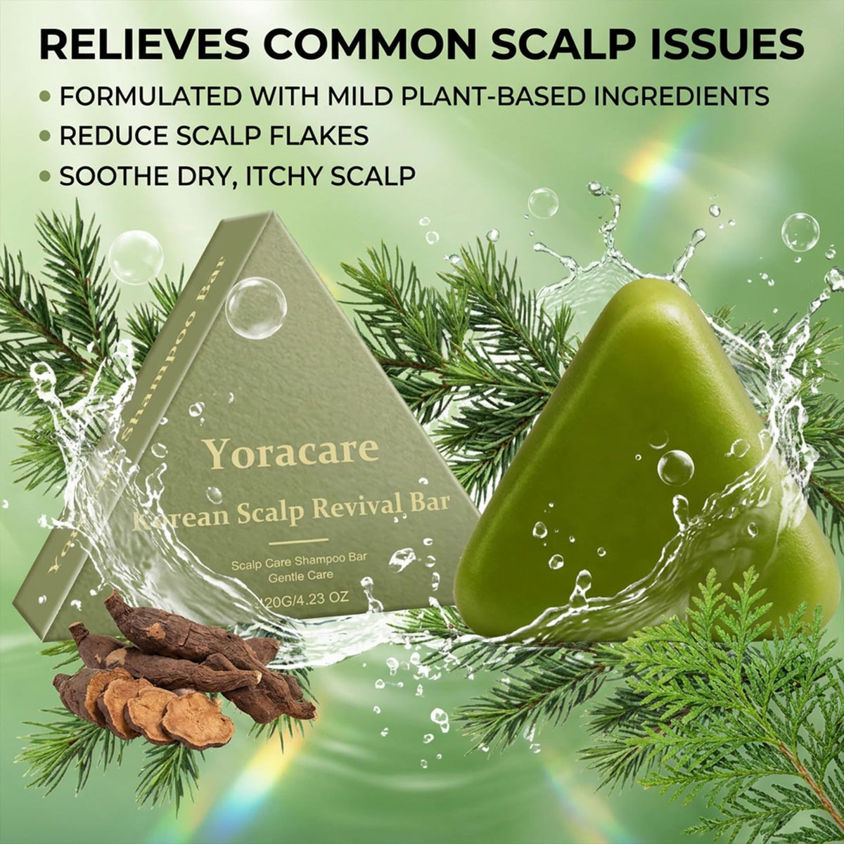 yoracare Korean Scalp Revival Bar, Rosemary Triangle Regrowth Shampoo Bar, Deep Hydrating Scalp,Strengthening & Thinning Hair, Gentle Hydrating Solid Shampoo